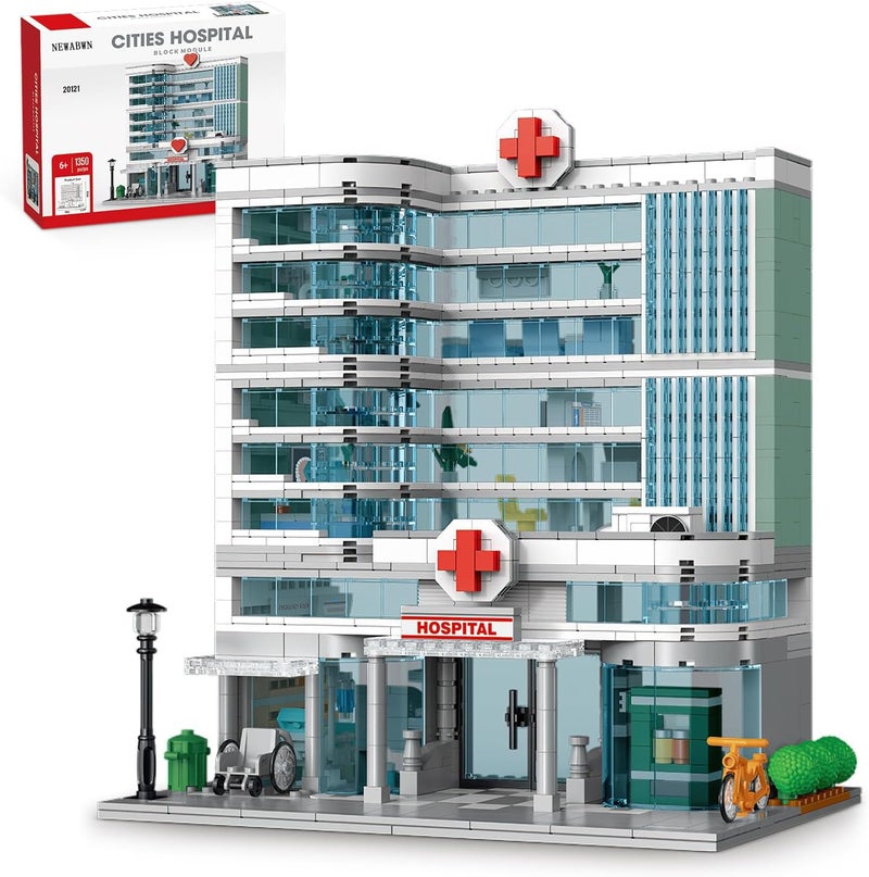 NEWABWN City Hospital Toy Building Set with LED Lighting, Compatible with Lego, Modular Three-Story Architecture Set for Adults, Gift Idea for Kids Ages 10 and Up (1350 Pieces) - Image 1