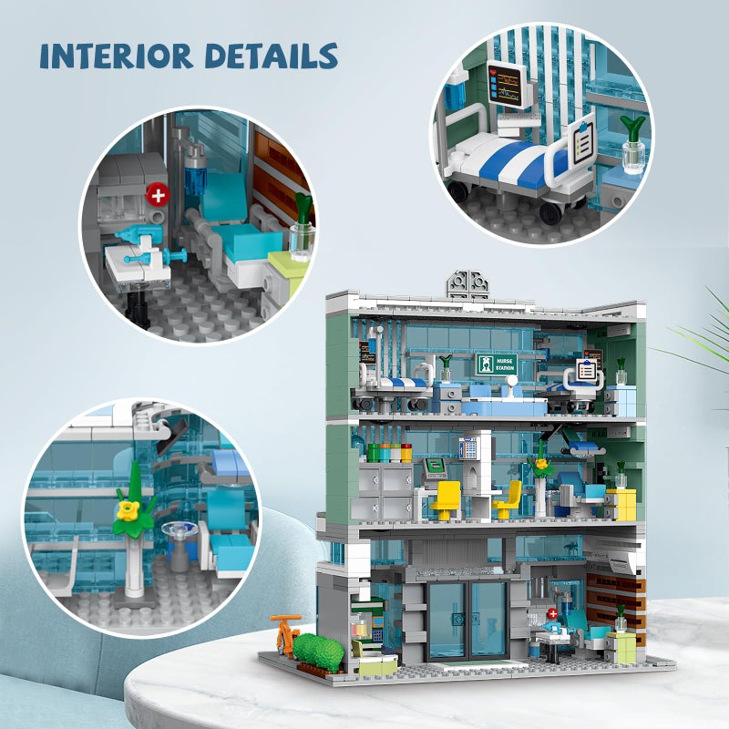 NEWABWN City Hospital Toy Building Set with LED Lighting, Compatible with Lego, Modular Three-Story Architecture Set for Adults, Gift Idea for Kids Ages 10 and Up (1350 Pieces) - Image 3