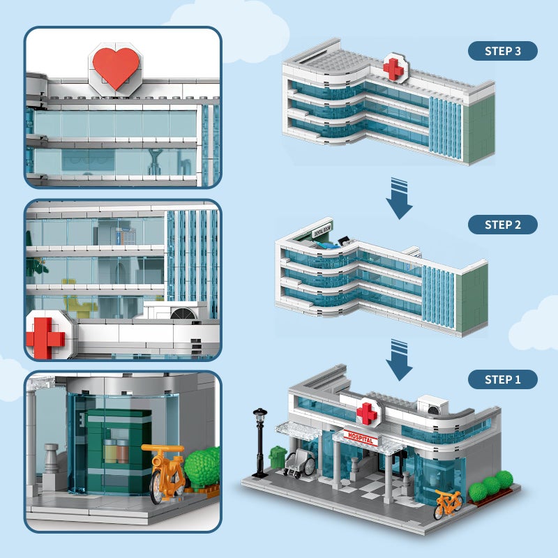 NEWABWN City Hospital Toy Building Set with LED Lighting, Compatible with Lego, Modular Three-Story Architecture Set for Adults, Gift Idea for Kids Ages 10 and Up (1350 Pieces) - Image 2