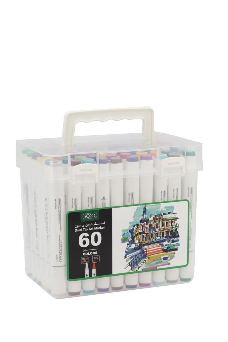 روكو قلم رسم (60 لونًا) قلم رسم فني بألوان متنوعة بطرفين - Image 1