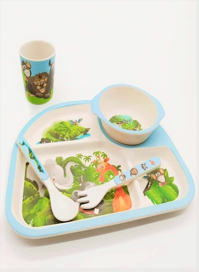 Funeiko Bamboo Fibre Dinner Set for Kids - Bamboo Feeding Set for Kids - Dinner Set for Kids, Bamboo Plates, Bowl, Spoon for Kids, Tableware Set for Kids (Animal Zoo) - Image 3