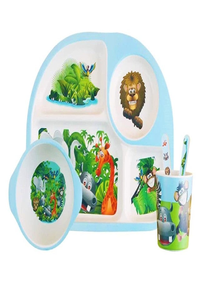 Funeiko Bamboo Fibre Dinner Set for Kids - Bamboo Feeding Set for Kids - Dinner Set for Kids, Bamboo Plates, Bowl, Spoon for Kids, Tableware Set for Kids (Animal Zoo) - Image 1
