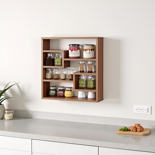 FURNEASER Brian Kitchen Rack Shelf Multipurpose Wooden Wall Mounted Spice Jar Rack Shelves for Kitchen Storage Kitchen Shelf Organizer Kitchen item Containers Hanging Shelves (Exotic Teak) - Image 2
