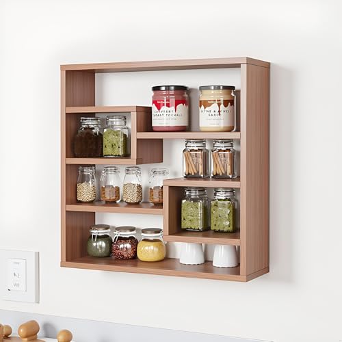 FURNEASER Brian Kitchen Rack Shelf Multipurpose Wooden Wall Mounted Spice Jar Rack Shelves for Kitchen Storage Kitchen Shelf Organizer Kitchen item Containers Hanging Shelves (Exotic Teak) - Image 3
