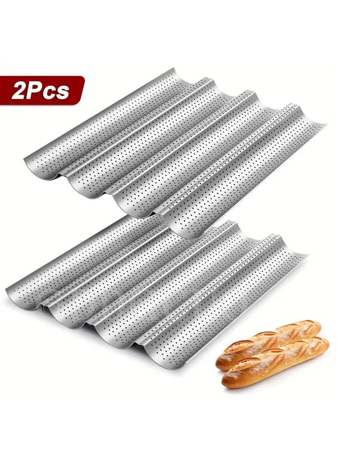 2 Pack Non Stick Perforated French Bread Baking Pan Black - Image 2
