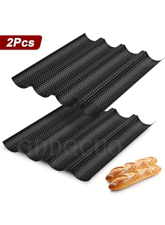 2 Pack Non Stick Perforated French Bread Baking Pan Black - Image 1