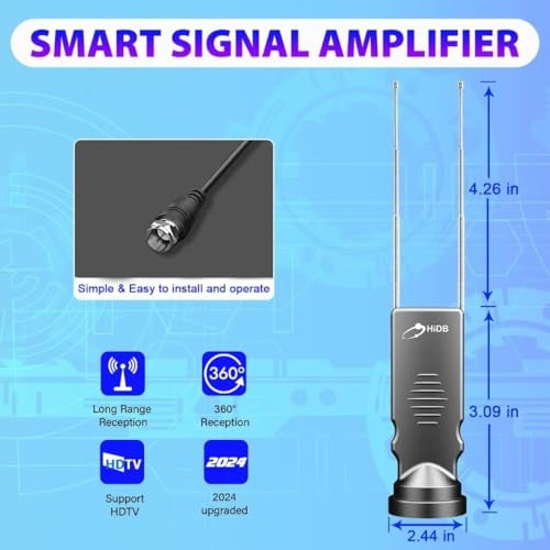 HIDB Indoor TV Antenna - Ultra HD 4K/1080p Digital TV Antennas for Local Channels, Enhanced Rabbit Ear Design with Smart Signal Booster, Works with All Smart TVs, Easy Setup, No Monthly Fees! - Image 2