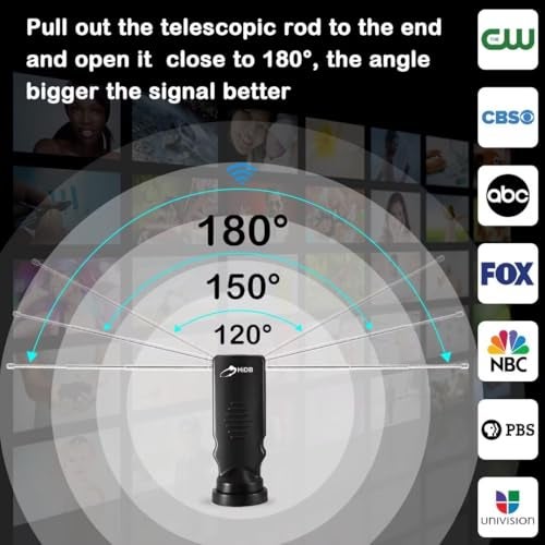 HIDB Indoor TV Antenna - Ultra HD 4K/1080p Digital TV Antennas for Local Channels, Enhanced Rabbit Ear Design with Smart Signal Booster, Works with All Smart TVs, Easy Setup, No Monthly Fees! - Image 3