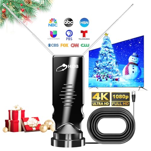 HIDB Indoor TV Antenna - Ultra HD 4K/1080p Digital TV Antennas for Local Channels, Enhanced Rabbit Ear Design with Smart Signal Booster, Works with All Smart TVs, Easy Setup, No Monthly Fees! - Image 1