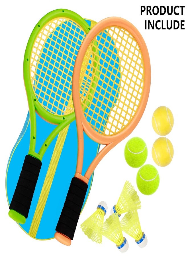 Crefotu Kids Tennis Racket,17 Inch Plastic Tennis Racket with 2 Soft Balls,2 Tennis Balls and 4 Shuttlecocks for Kid,Toddler Outdoor/Indoor Sport Play (Orange & Green) - Image 2