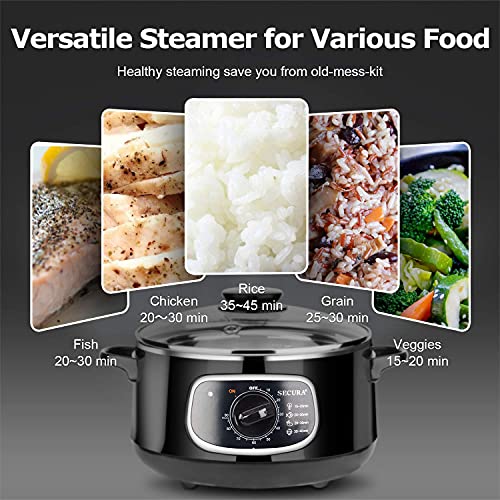 Secura 2 Stainless Steel Food Steamer 8.5 Qt Electric Glass Lid Vegetable Steamer Double Tiered Stackable Baskets with Timer - Image 5