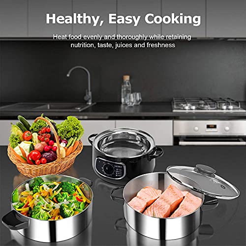 Secura 2 Stainless Steel Food Steamer 8.5 Qt Electric Glass Lid Vegetable Steamer Double Tiered Stackable Baskets with Timer - Image 2
