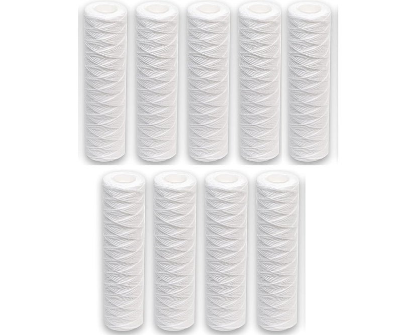 PARIJATA 5 Micron 10 x 25 String Wound Sediment Water Filter Cartridge 9 Pack Whole House Sediment Filtration Universal Replacement for Most 10 inch RO Unit - Image 1