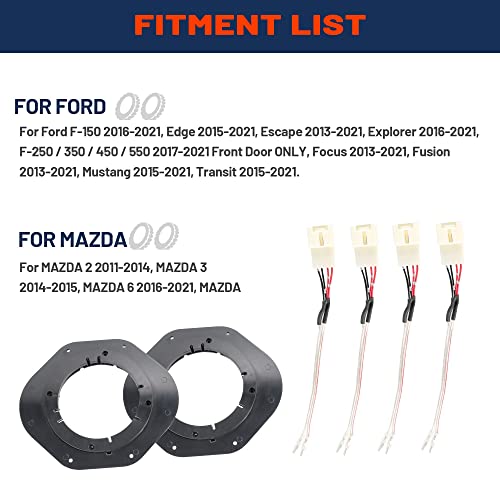 NuIth 6.5 inch Front Door Speaker Adapter Spacer Ring W/Speaker Harness Connector for Ford F150 2015-2022, 6 1/2 Inch Speaker Bracket Front Door Installation Plate Converter - Image 3