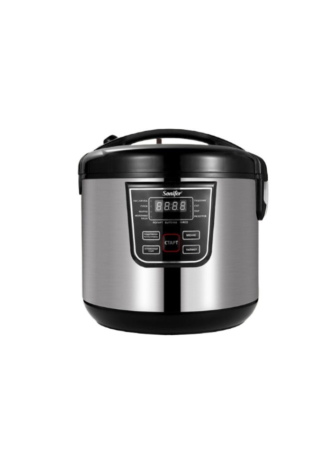 Super ZYouth Electric Rice Cooker with Non-Stick Inner Pot, Stainless Steel Body, Cook/Steam/Keep Warm Functions, 5L Large Capacity, 900W Power,  Easy-Clean Design – Silver/Black  - Image 1