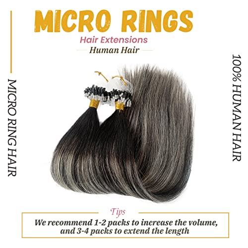 Smavida Micro Bead Hair Extensions Balayage Human Hair Micro Extensions Natural Black with Grey Balayage Gold Fusion Microbeads Human Hair Extensions,Ombre Remy Silver Straight Hair 18inch 50g/50s - Image 4