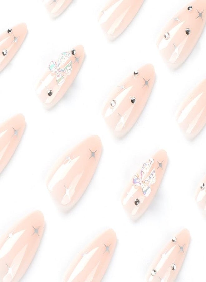 DOCVOEOMH Press on Nails Medium Almond Shaped Fake Nails with 3D Charms Design Opaque Full Cover Glue Stick on Nails for Women - Image 4