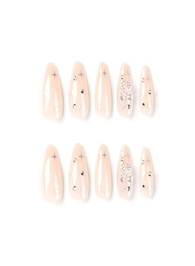 DOCVOEOMH Press on Nails Medium Almond Shaped Fake Nails with 3D Charms Design Opaque Full Cover Glue Stick on Nails for Women - Image 3