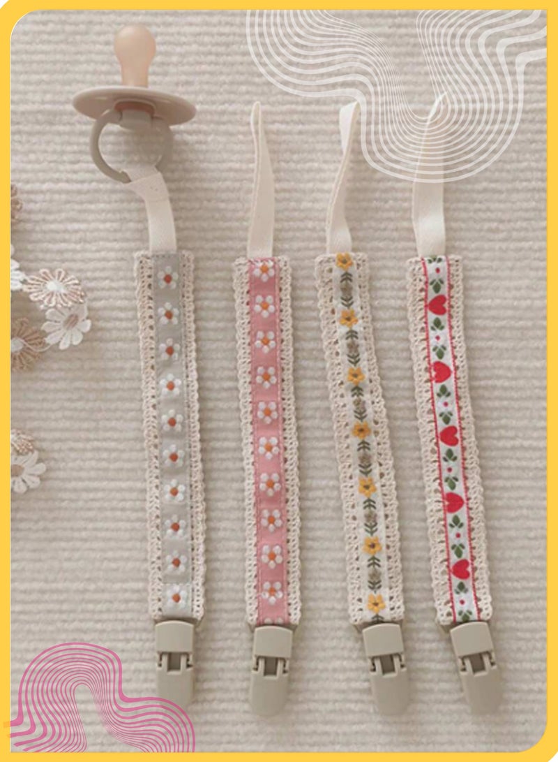 شي آند ليتل 4 قطع من مشبك اللهاية للأطفال بتصميم زهور عتيقة، حامل عضاضة مضاد للفقد، سلسلة لهاية متعددة الوظائف للأطفال الرضع - Image 5