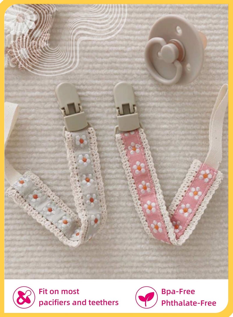 شي آند ليتل 4 قطع من مشبك اللهاية للأطفال بتصميم زهور عتيقة، حامل عضاضة مضاد للفقد، سلسلة لهاية متعددة الوظائف للأطفال الرضع - Image 4