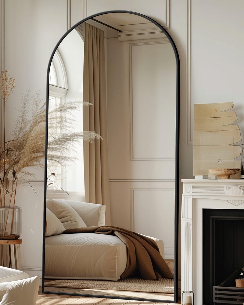 Antok Full Length Mirror 71x32 Floor Mirror with Stand Hanging Mounted Mirrors for Bedroom Living Room Cloakroom Dining Room Black Arched