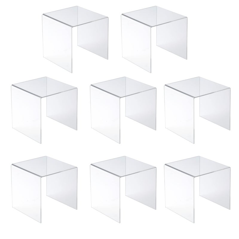 JusalphaÂ® 8 PC 6'' Clear Acrylic Risers, Acrylic Display Risers Shelf Showcase Fixtures for Jewelry, Display Stand for Amiibo Funko POP Figures, Cupcakes, Food Display, Cabinet- Lot of 8 (6x6x6 Inches) - Image 1