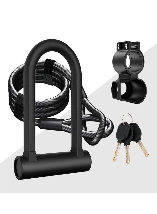 Bukela Bike Lock Heavy Duty Anti Theft U Lock with 5ft Security Cable and Keys 17mm Schackle Electric Scooter Lock, Bicycle Lock with Mounting Bracket for Ebike Motorcycle -Black - Image 1