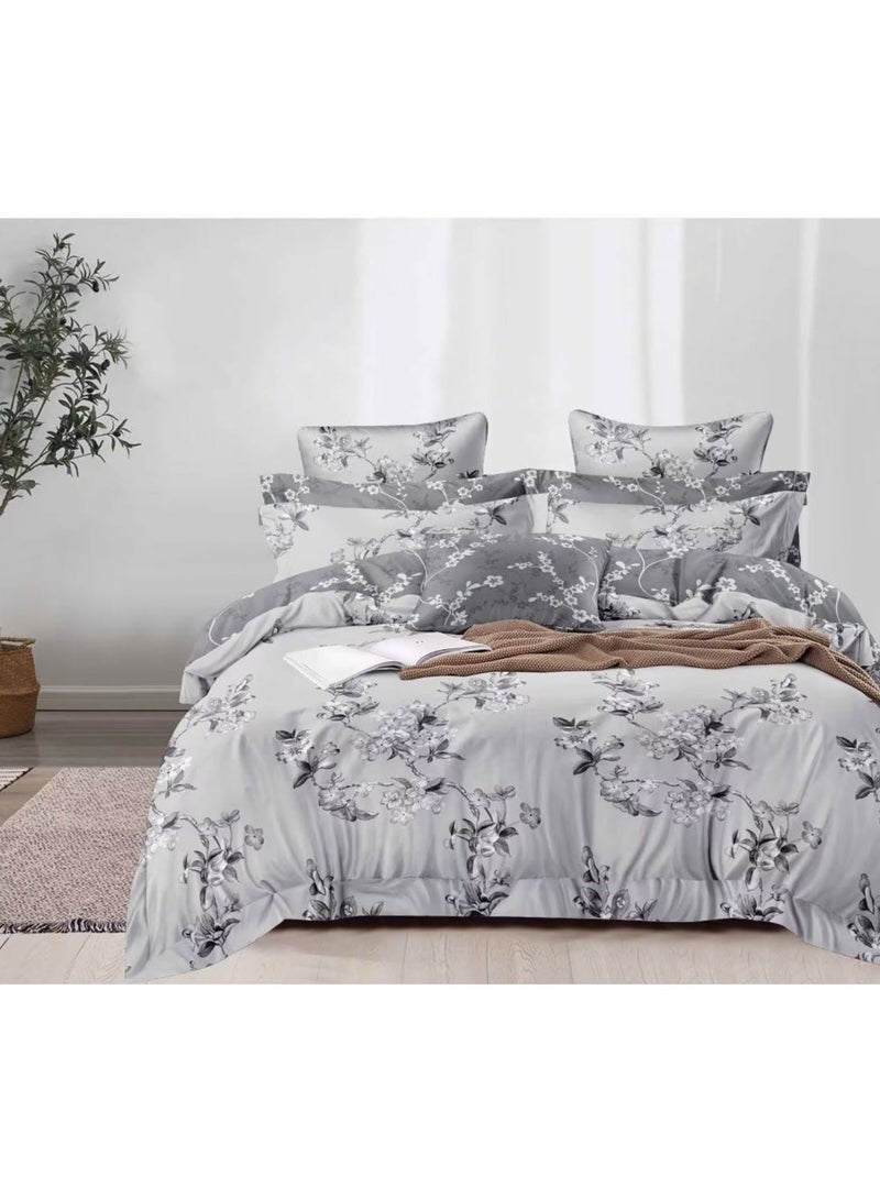 AL RAID King Size Duvet Cover Set 6 Pieces (4 Pillowcases,1 Duvet Cover & 1 Fitted Sheet) Luxury Soft Bedding Set Cozy Cotton Duvet Cover Set (King Size, 200x200+30CM)