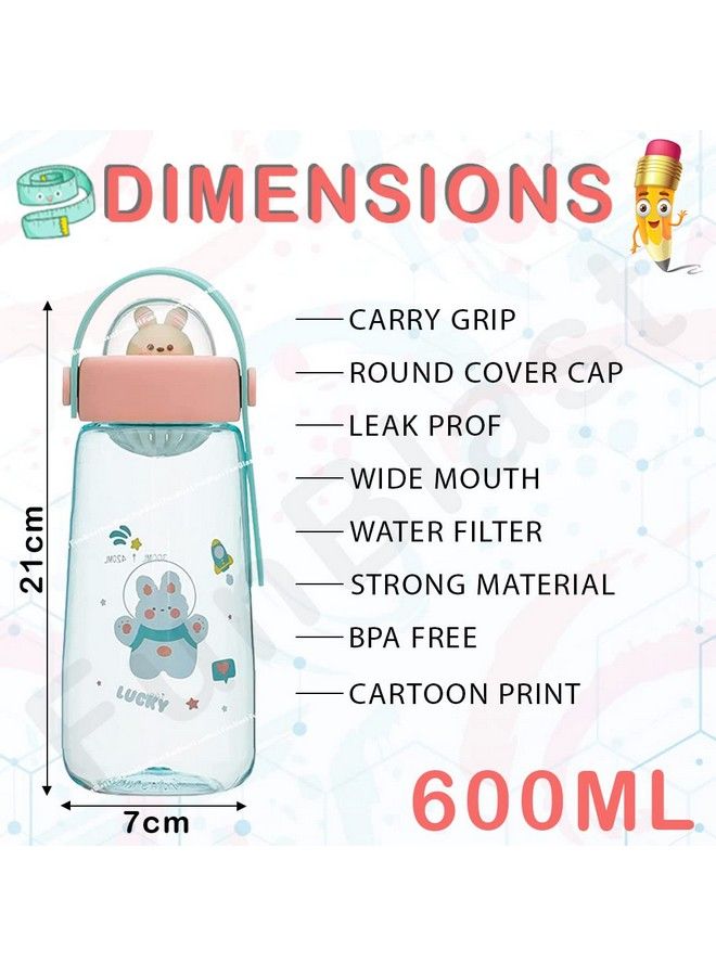 FunBlast Cute Water Bottle For Kids Bpa Free Water Bottle Anti Leak Non Toxic Durable Water Bottle For Girls Boys Children School Bottle For Kids 600 Ml (Sea Green) - Image 4