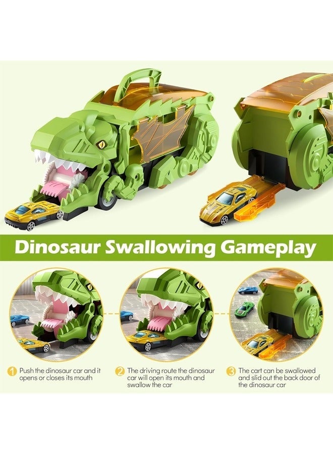 DURKU Dinosaur Toys, Dinosaur Truck Toys for Kids 3-5, T-Rex Dinosaur Transporter Car Carrier with Foldable Sliding, City Dinosaur Ultimate Hauler Track Toy Transforms into Dino (4 Cars) - Image 5