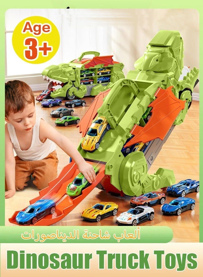 DURKU Dinosaur Toys, Dinosaur Truck Toys for Kids 3-5, T-Rex Dinosaur Transporter Car Carrier with Foldable Sliding, City Dinosaur Ultimate Hauler Track Toy Transforms into Dino (4 Cars) - Image 1