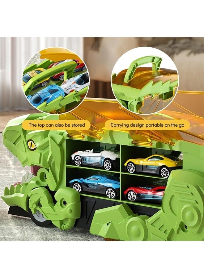DURKU Dinosaur Toys, Dinosaur Truck Toys for Kids 3-5, T-Rex Dinosaur Transporter Car Carrier with Foldable Sliding, City Dinosaur Ultimate Hauler Track Toy Transforms into Dino (4 Cars) - Image 3
