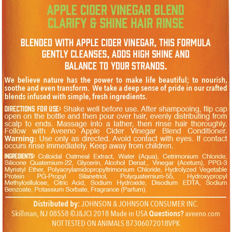 Aveeno Apple Cider Vinegar Clarifying In-Shower Rinse for Balanced, Shiny Hair - Sulfate-Free, pH-Balancing Treatment for Oily or Dull Hair, Paraben & Dye-Free, 6.8 Fl Oz - Image 3