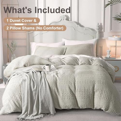 Ivellow Waffle Duvet Cover 100% Cotton Queen Duvet Cover Textured Khaki Duvet Cover Cozy Soft Breathable Skin-Friendly Luxury Bedding Set All Season - Image 2