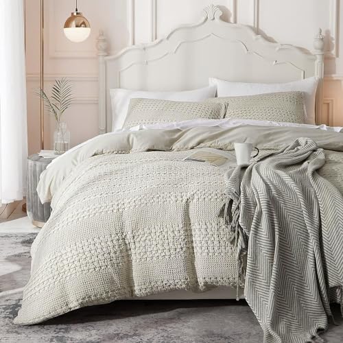 Ivellow Waffle Duvet Cover 100% Cotton Queen Duvet Cover Textured Khaki Duvet Cover Cozy Soft Breathable Skin-Friendly Luxury Bedding Set All Season - Image 1