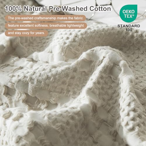 Ivellow Waffle Duvet Cover 100% Cotton Queen Duvet Cover Textured Khaki Duvet Cover Cozy Soft Breathable Skin-Friendly Luxury Bedding Set All Season - Image 4