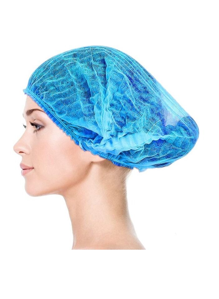 vsell24 Disposable Bouffant Hair Net Kitchen Bathroom Cafeteria Restaurant Elastic Shower Cap Blue - Image 3