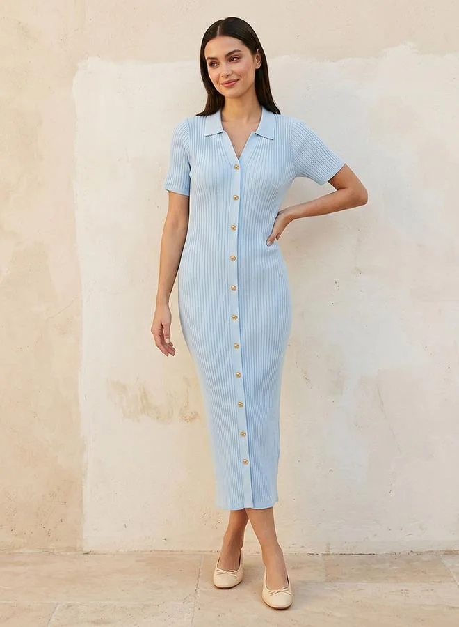 Youth Ribbed Bodycon Dress with Collar