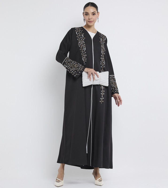 ROZA Stylish Embroidery Abaya with contrast piping - Image 5