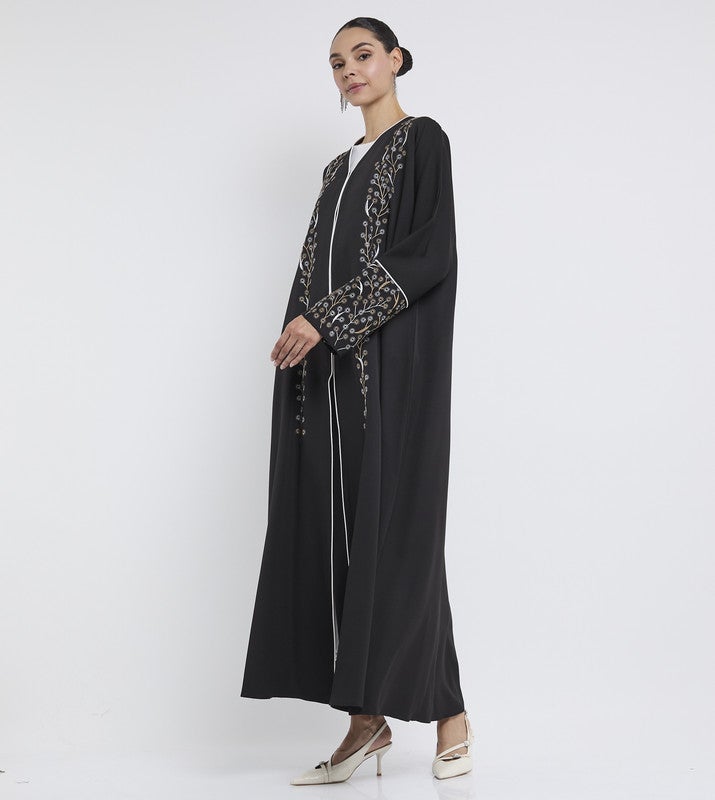 ROZA Stylish Embroidery Abaya with contrast piping - Image 2