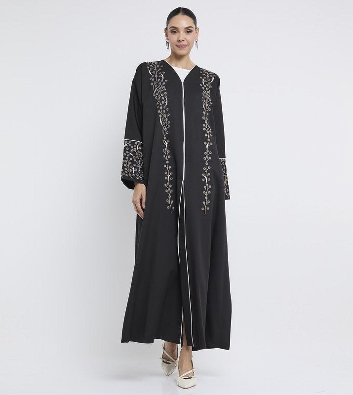 ROZA Stylish Embroidery Abaya with contrast piping - Image 1