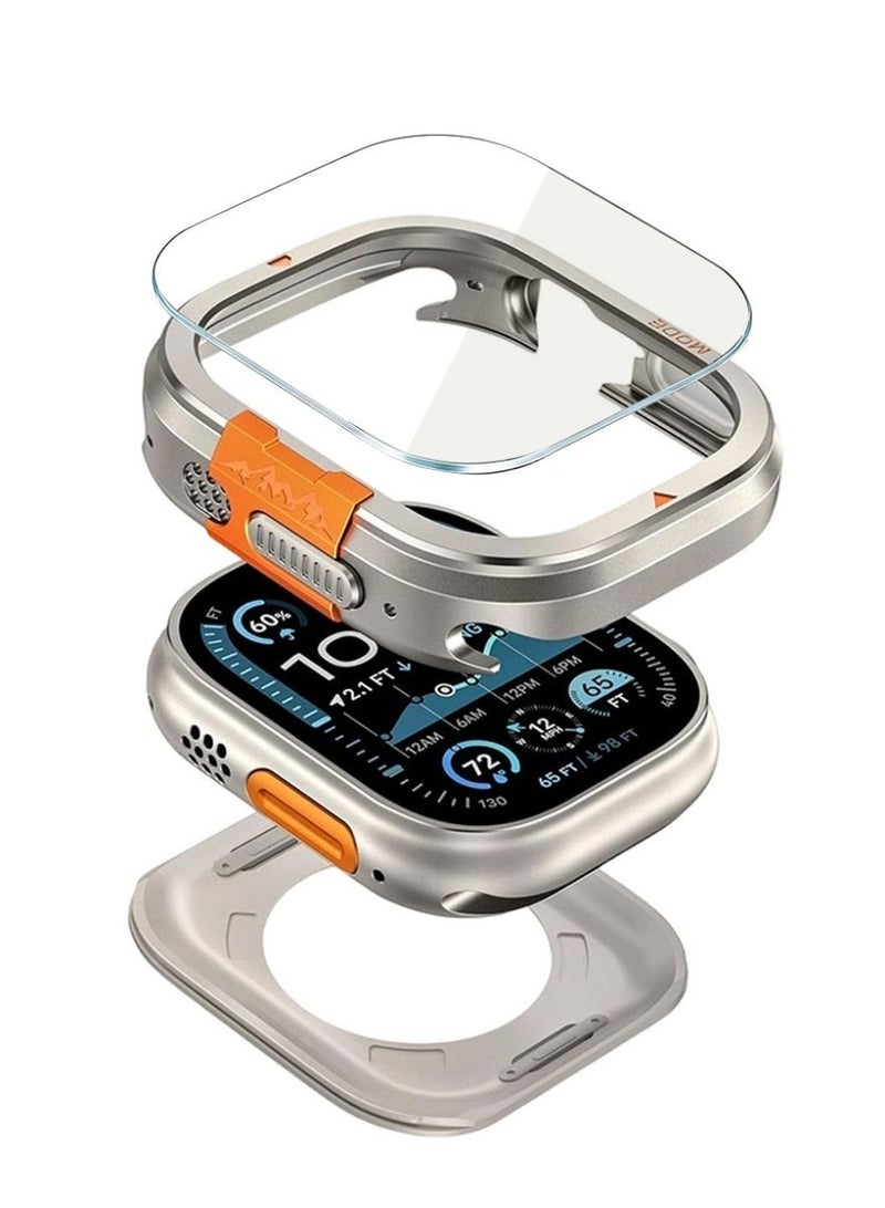 2-in-1 Metal Case Apple Watch Ultra 3/2/1 49mm , Rugged Metal Bumper with Full Back Cover – iWatch Ultra 49mm  Shockproof Cover + Tempered Glass Screen Protector - Image 1