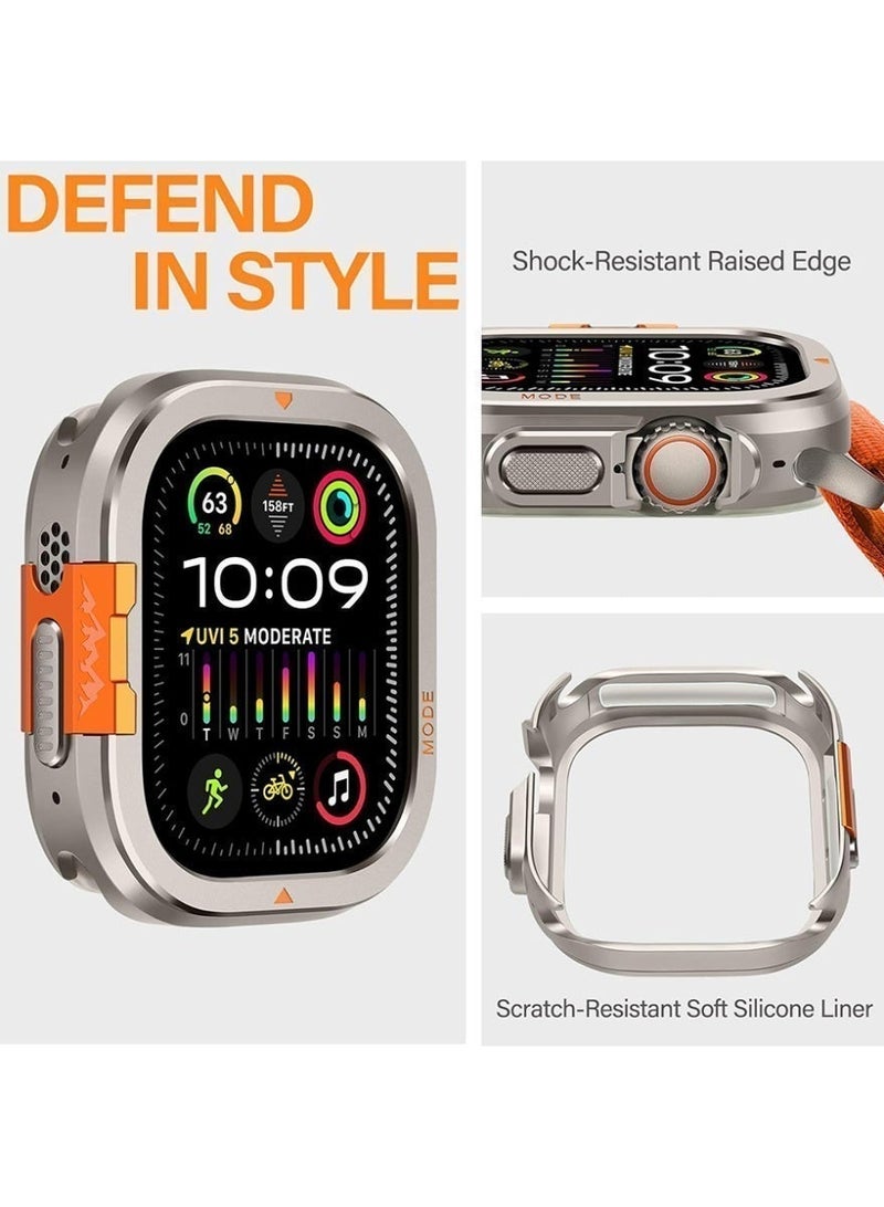 2-in-1 Metal Case Apple Watch Ultra 3/2/1 49mm , Rugged Metal Bumper with Full Back Cover – iWatch Ultra 49mm  Shockproof Cover + Tempered Glass Screen Protector - Image 4
