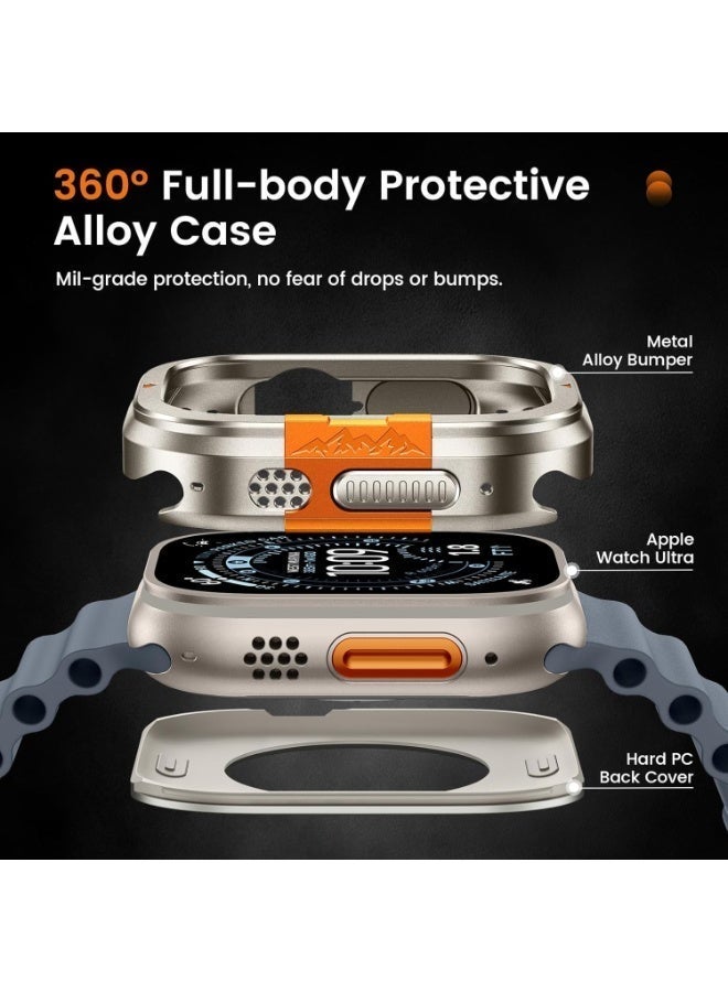 2-in-1 Metal Case Apple Watch Ultra 3/2/1 49mm , Rugged Metal Bumper with Full Back Cover – iWatch Ultra 49mm  Shockproof Cover + Tempered Glass Screen Protector - Image 3