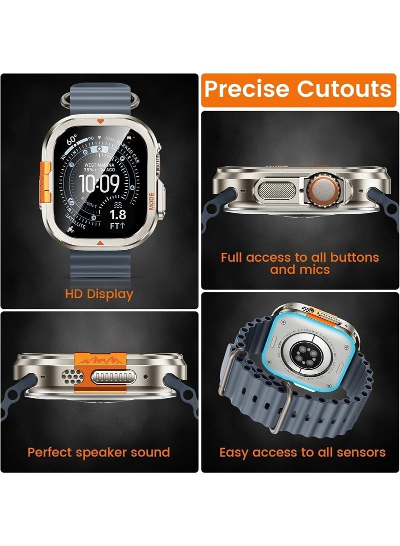 2-in-1 Metal Case Apple Watch Ultra 3/2/1 49mm , Rugged Metal Bumper with Full Back Cover – iWatch Ultra 49mm  Shockproof Cover + Tempered Glass Screen Protector - Image 5