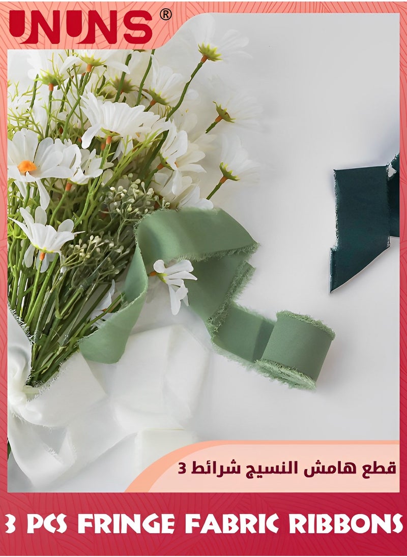 UNUNS 3 Rolls Chiffon Silk Ribbon,3.8cm X 5.5 Yard(5m) Handmade Fringe Chiffon Ribbon Set,Frayed Edge Ribbon For Wedding Invitations,Gift Wrapping,Bridal Bouquet Wrap,Decorating,DIY Craft-Cream Green  - Image 4
