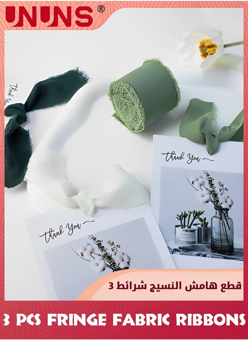 UNUNS 3 Rolls Chiffon Silk Ribbon,3.8cm X 5.5 Yard(5m) Handmade Fringe Chiffon Ribbon Set,Frayed Edge Ribbon For Wedding Invitations,Gift Wrapping,Bridal Bouquet Wrap,Decorating,DIY Craft-Cream Green  - Image 5