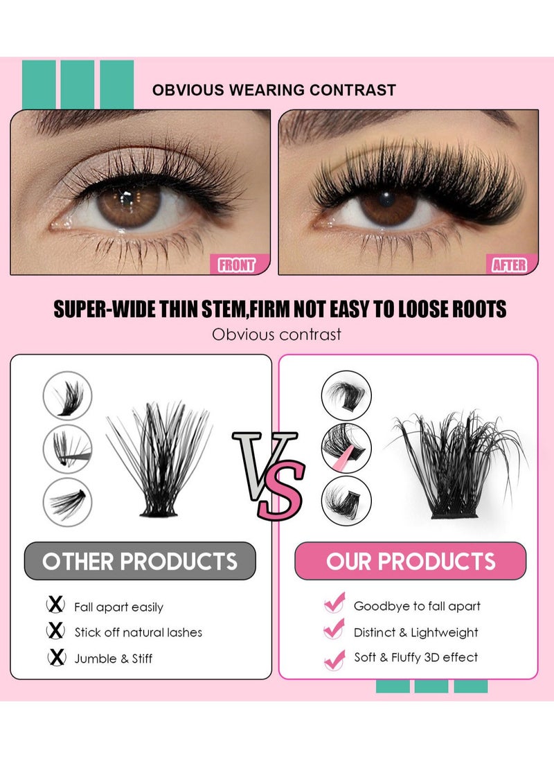 FLYROAD - Thick false eyelashes 70D+80D+90D single cluster hair 12-18mm, 216 clusters large capacity, curled and thick mixed false eyelashes, with tweezers and brush - Image 1