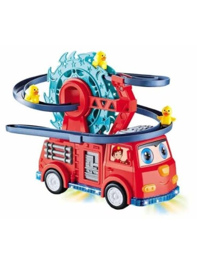 TOY GARDEN Funny Automatic Ducklings Cartoon Race Track Set, Fire Rail Car Duck Swivel Slide, Little Lovely Duck Slide Escalator Toy with Lights and Music - Image 5