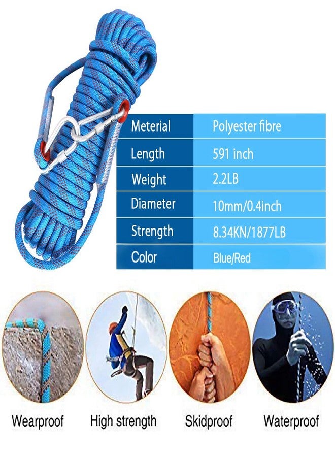 Oligitdi Static Outdoor Climbing Rope with 2 Hooks, 49FT Rappelling Rope for Travel, Hiking Safety Escape Rope, Outdoor, Mountaineering, Hauling - Image 3